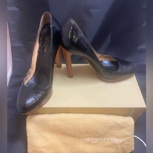 Sergio Rossi black eel skin with cognac color platform heels - Size 38.5